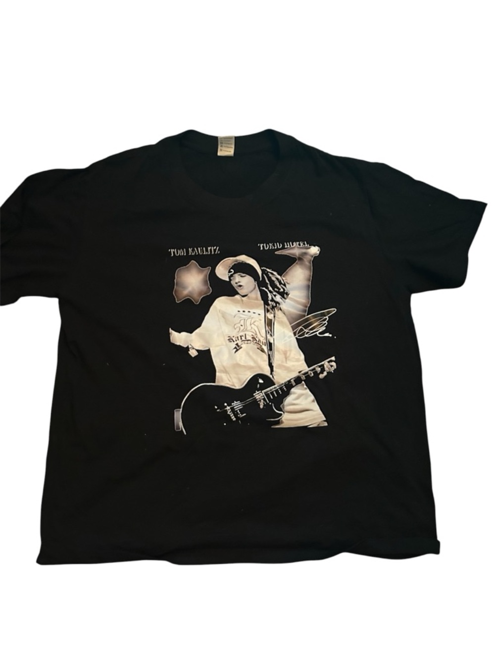 Black Graphic Band Tee with Guitar Player